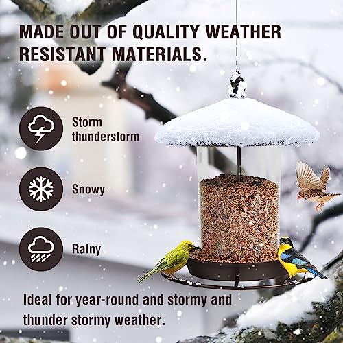 Metal Bird Feeder for Outdoors Hanging,3.0LB Seed Feeder,Easy to Fill & Clean,360° Feeding,Weatherproof Roof for Gardens and Wild Birds,Brown - color: Brown