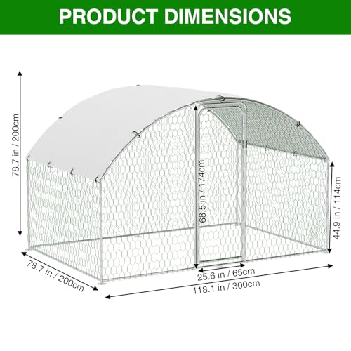 Garvee Metal Chicken Run, 9.8 x 6.5 x 6.5 Ft Metal Chicken Coop for Yard with Waterproof and Anti-Ultraviolet Cover, Dome Roof Walk in Chicken House, Poultry Cage for Hen, Duck and Rabbit - size: 118.1"L x 78.7"W x 78.7"H