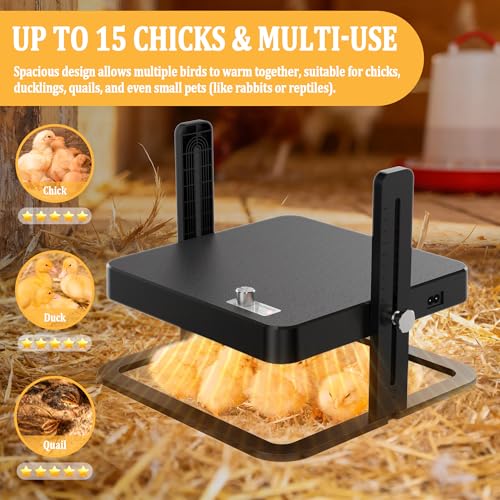 Upgraded Chicken Brooder Heating Plate with Adjustable Height & Angle, Thermostatic Control Chick Warmer Pad for Ducklings, Quail, and Birds (Temp-Adjust Brooder Heater) (Temp-Adjust)