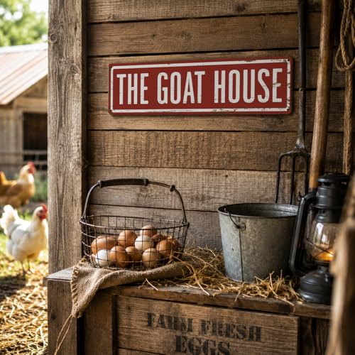 Rustic Goats House Metal Sign, Funny Goat House signs, Retro Metal Tin Sign, Wall Decor Art, Farmhouse Decor, Goat Pen Decor, Backyard Goats Gift 15.8x4 Inch - color: Farmhouse 03