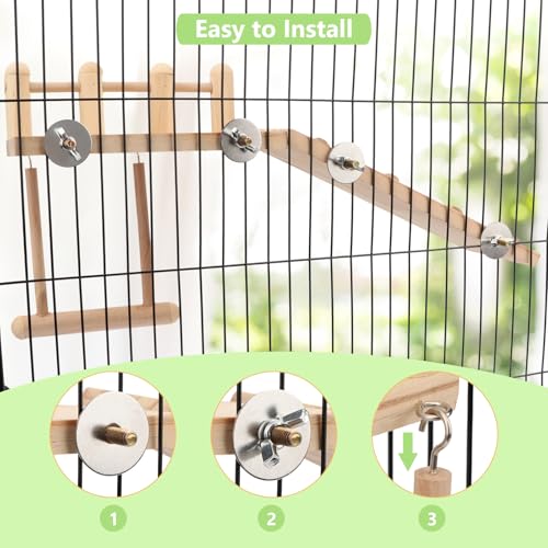 Wontee Bird Perches Platform Swing with Climbing Ladder Bird Cage Accessories Play Gym Exercise Stand for Parrots Budgies Parakeets Caique Senegal Cockatiels Conures