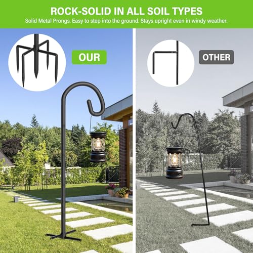 Shepherds Hook for Bird Feeder, 48" Heavy Duty Bird Feeder Pole with 5-Prong Base, Extra Thick Metal Shepherd Hook for Outdoor Hanging Plant Basket, Hummingbird Feeder, Solar Lantern, Black, 1 Pack - size: 48 Inch, style: 1 Pack