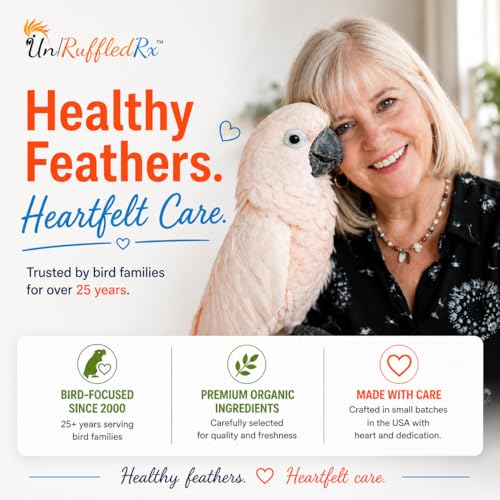 UnRuffledRx™ OmegaGlow for Birds – Raw, Natural Seed Blend for Feather Growth & Molting Support – Skin & Immune Health with Chia, Flax & Hemp Seeds – Helps Reduce Plucking – 2 oz Shaker Jar