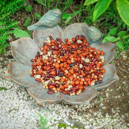 Bird Bath for Outdoors, Resin Garden Ground Birdbath Bowl Yard Decor | Antique Outdoor Garden Bird Baths with Vintage Bird Ornament, Tabletop Flower Birdbaths Bird Feeder for Outside Yard Decor - color: Bronze