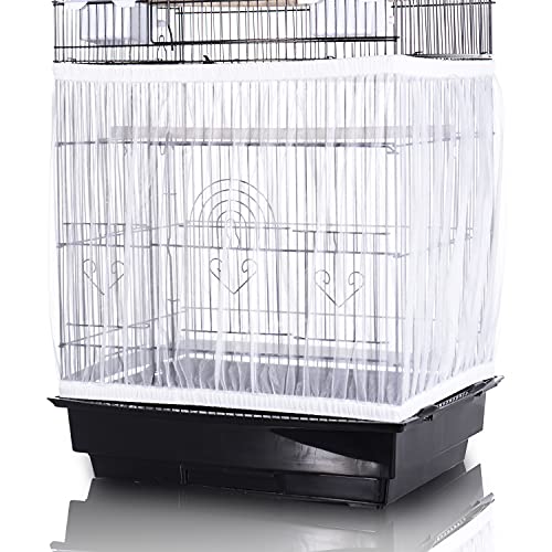 Tamu style Bird Cage Seed Catcher, Stretchy Mesh Skirt, 55-100 inch, White | Stretchy bird cage cover with nylon netting; breathable net catches seeds and feathers while allowing airflow and light. - color: White