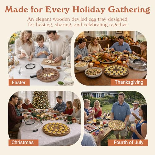 Deviled Egg Containers with Lid, 24-Slot Acacia Wood Deviled Egg Tray Platter for Serving and Transporting, Elegant Party & Potluck Serving Board (Black)