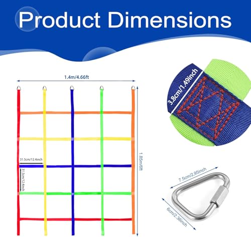 Climbing Cargo Net,Ninja Warrior Obstacle Course for Kids,Rope Net Ladder Monkey Bars for Rock Wall Jungle Gyms Playground Ribbon Training for Indoor and Outdoor Swing Set Tree House