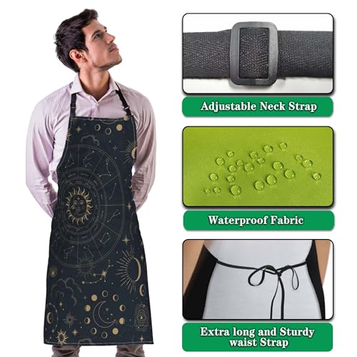 Cook Apron for Women Magic Astrology with Constellations Fun Aprons for Men for Kitchen Cooking Restaurant BBQ Painting Crafting 27” (W) x 31” (H), Waterproof Apron - color: Astrology