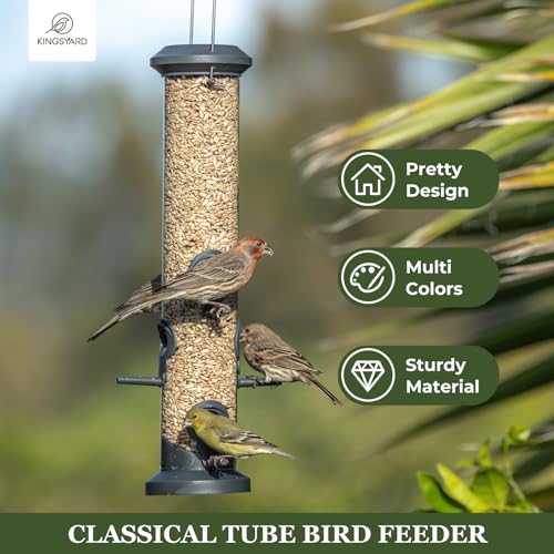 Kingsyard 2 Pack Tube Feeders with 6 Feeding Ports for Outdoors Hanging, Premium Hard Plastic Weatherproof & Steel Hanger, Attracting for Wild Birds (Black) - color: Black