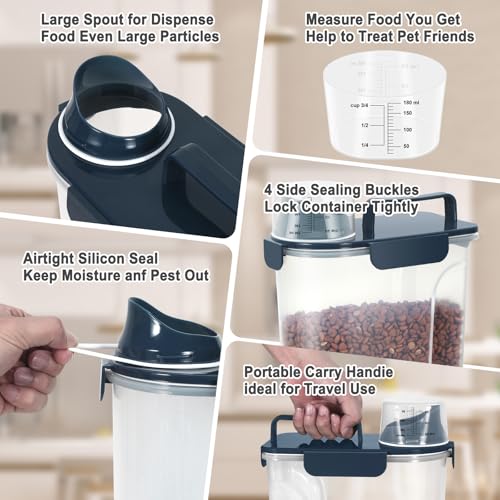 Dog Cat Food Storage Container with Cup (Ink Blue, 5L) | Pet Food Pourable Container Airtight with Large Spout, BPA-Free Plastic Food Dispenser for Pet Food, Bird Seed, Rice, Flour - color: Ink Blue, size: 5L