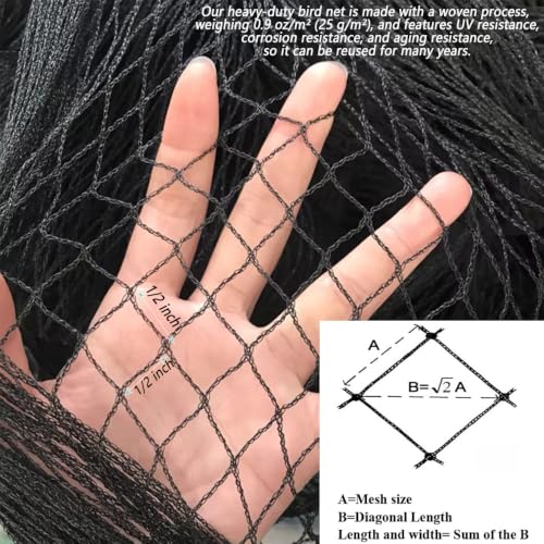 Junflying Bird Netting 15x40 Ft, 1/2" Mesh Heavy Duty Garden Netting | Extra Strong Woven Mesh Netting to Protect Blueberry Bushes, Fruit Trees, Vegetables From Birds, Deer, Squirrels, Poultry. - size: 15X40 FT
