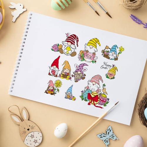 Estivaux Easter Bunny Gnomes Clear Stamps for Card Making and Journaling, Easter Eggs Rubber Stamps Flowers Elf Stamps for Scrapbooking DIY Cards Album Crafts
