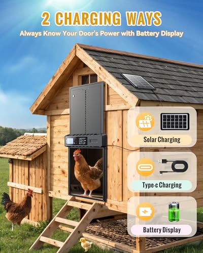 Automatic Chicken Coop Door Solar Powered XL Chicken Door 3 Modes | Aluminum Alloy, USB-C Charging, XL Large Opening 10.8x14.2in Timer Remote Manual Anti-Pinch Safety Waterproof IP65 - Black - color: Black