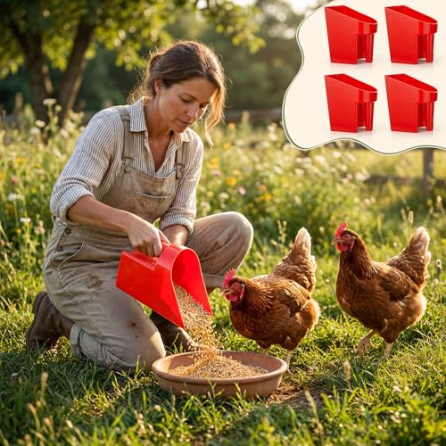 FillTouch 8 Pcs Feed Scoop 2 Qt Plastic Enclosed Heavy Duty Stackable Feed Scoop for Bird Horse Chicken Livestock Animal Ranchers Homesteaders Farmers(Red) - color: Red