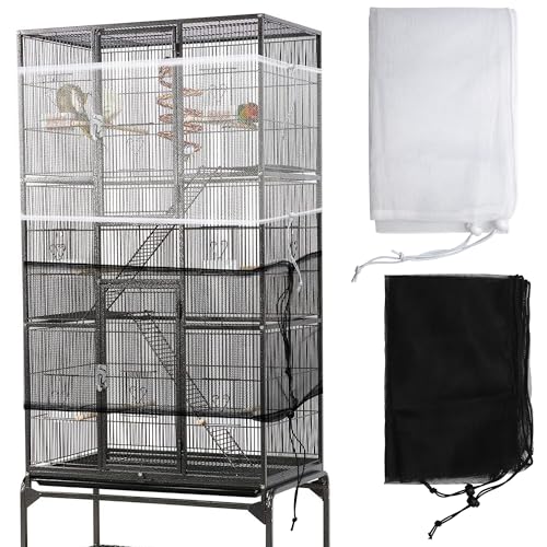 2 Pack Bird Cage Seed Catcher Guard, Adjustable Bird Cage Mesh Net Cover | Heavy Duty Nylon Mesh Netting for Parrot Parakeet Macaw African - size: X-Large