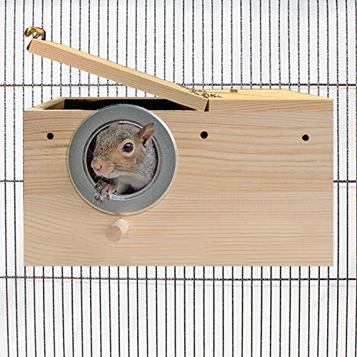Sturdy Nest Box (M) - Cage Attachment, Hinged Lid, Perching Ledge - for Sugar Glider, Squirrel, Rat, Finch, Parakeet, Lovebird, Parrotlet, Lovebird, Canary, Cockatiel, Other Birds & Small Pets - size: Medium
