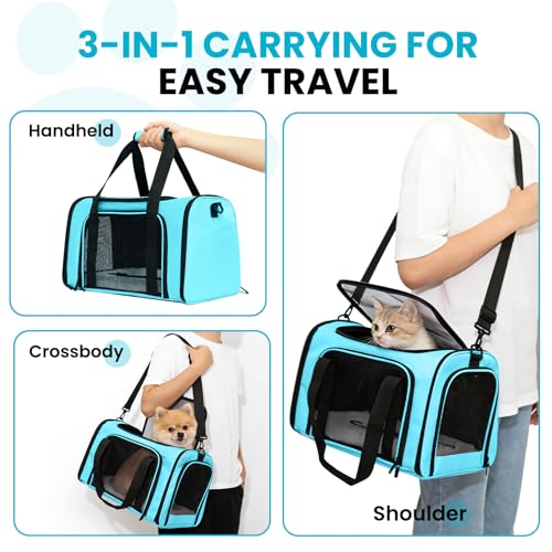 Soft-Sided Cat Carrier 18x11x11 in Expandable Travel Pet Bag 15LBS | For Cats and Small Dogs with Anti-Scratch Mesh Washable Mat Collapsible Escape-Proof Airline Approved with Shoulder Strap - color: Blue, size: 11.0"L x 11.0"W x 18.0"H