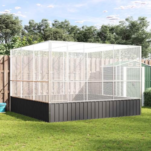 Large Outdoor Bird Aviary, 10x10x7ft Galvanized Steel Walk-in Parrot Cage with Lockable Door and Mesh Grid for Budgies, Chickens, and Small Animals, Silver and Anthracite - color: Silver-A