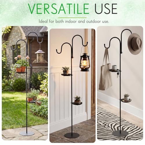 1 Set Upgraded 75.9" Shepherds Hook for Bird Feeder, Hanging Plant Wind Chime Stand, Metal Adjustable Standing Pole Holder for Indoor Outdoor, with 2 Rack & Weight Bag (Classic 2 Hooks) - style: Classic 2 Hooks