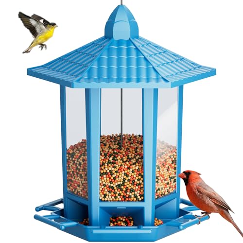 Birdream Bird Feeders for Outdoor Hanging, Fun Installation Pagoda Design Wild Birdfeeder, Attracting Wild Birds Sparrows Finch Cardinal Goldfinch Chickadee - Blue - color: Blue, size: 1 PACK