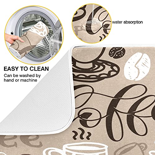 Brown Coffee Dish Drying Mat - 16 x 18 Inch Reversible Microfiber Kitchen Mat with High Absorbency - color: coffee theme, size: 16" x 18"