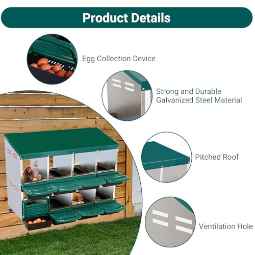 Garvee Chicken Nesting Boxes, 8 Hole Metal Chicken Laying Box with Removable Trays and Roll Out Egg Collection for Chicken Coop, Green - color: red, size: 8 Holes