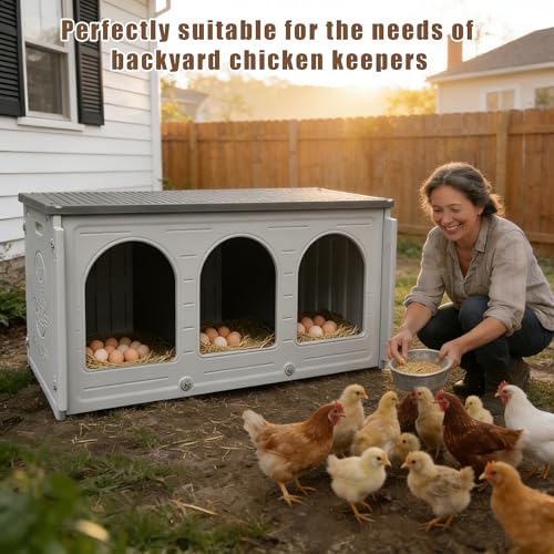 Chicken Nesting Box with 3 Doors for Backyard, Plastic Nesting Box | for Chickens, Waterproof Chicken Coop Easy to Clean & Assemble, for Outdoor Chicken Coop Backyard