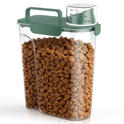 Uppetly Dog Cat Food Storage Container, 5-7Lbs Pet Food Containers, Airtight Cat Food Container with Portable Handle & Measuring Cup, Small Animal Dry Food Dispenser for Dogs, Cats and Birds Green - color: Green
