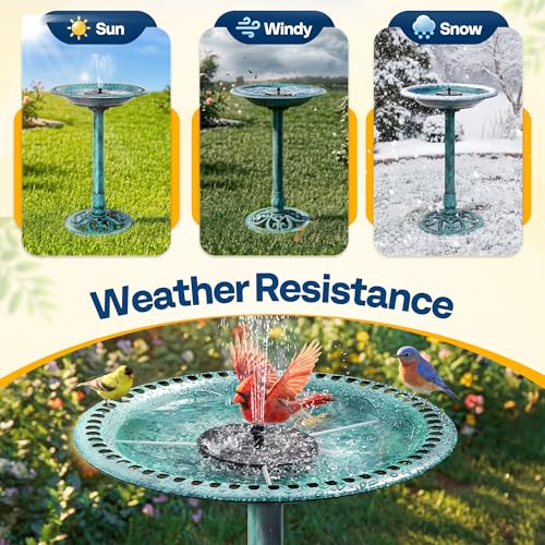 VIVOHOME Bird Bath with Solar Fountain for Outside, Pedestal, Green | Solar-Powered Pump, Weather-Resistant Polyresin, 20-Inch Bowl, for Outdoor/Garden, Bird-Friendly, Easy to Clean - color: Green