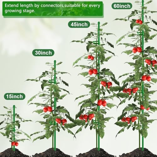 Plant Support Stakes for Indoor SupKing Orchid Sticks with Clips Garden Stake Extended to 2/3/4ft for Outdoor Potted Tomato Rose Vegetables House Palnts Comes with 20 Plants Ties(15 inch 10Pcs) - color: Green