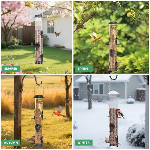 1PK Metal Bird Feeders with 6 Feeding Ports,Tube Bird Feeder with Steel Hanger,Hard Plastic Wild Bird Feeder for Outdoors Hanging, Attracting Birds in Your Lawn, Garden, Balcony–Coffee - color: Coffee 1 PACK