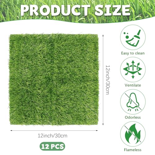 12 Pack Chicken Nesting Box Pads - 12"x12"x1" Washable Artificial Grass Liners for Chicken Coop, Laying Hens, Pet Garden (Indoor/Outdoor Use) (12)