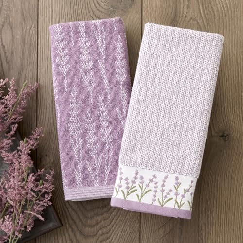 SKL Home Lavender Border 100% Cotton Jacquard 2pc Hand Towel Set, Embroidered & Decorative for Bath/Kitchen/Bar & Gift, Purple - color: Lavender Border