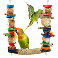 3-in-1 Parrot Toys(Swing + Perch + Chew Toy) | Colorful Parakeet Swing Toy Natural Sisal Rope Adjustable Bird Perch for Chewing and Balance Training for Lovebirds