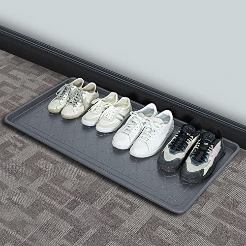 Boot Tray Extra Large 40"x20" - All-Weather, Multi-Purpose | Water-resistant recycled polypropylene, 1.25" raised edges – ideal for mudroom, entryway, garage, pet feeding mat or potted - style: Grey