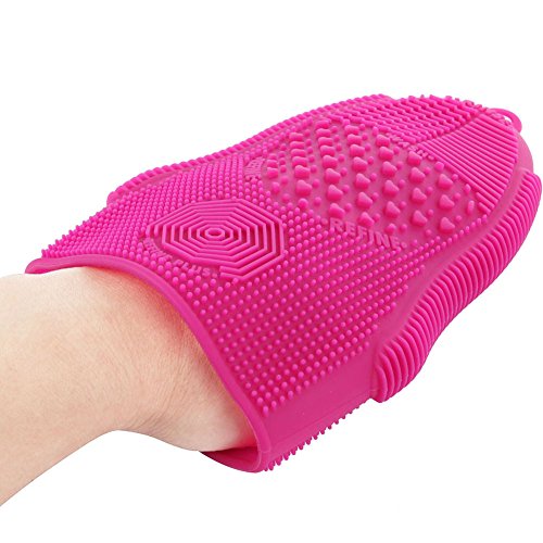 ScivoKaval Makeup Brush Cleaner Glove Mat Mitt Silicone Cosmetic Cleaning Scrubber Tool Face Brushes and Eye Brush Washing Pad Pink (Rose Red) - color: Pink (Rose Red)