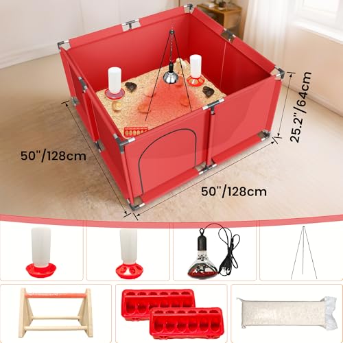 All-in-One Chicken Brooder Box for Chicks Starter Kit with Timer Heat Lamp & Stand, Perch, Sawdust, Feeder & Waterer, Large Sturdy Poultry Brooder for Up to 30 Baby Chicks, Ducks & Quail
