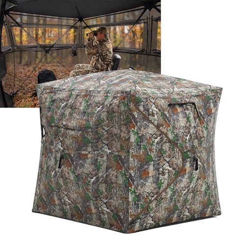 Hunting Blinds with See Through Panels, Portable Hunting Tent for Turkey Deer Duck Hunting, Pop Up Ground Blind with Silent Windows, Camo Concealment, Weather-Resistant Outdoor Shelter w/Carry Bag - size: 71x71x78.74 Inch