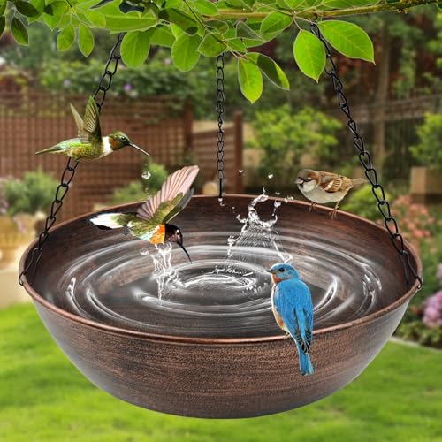 13" Metal Hanging Bird Bath with Chains and Hook | 3" Deep Bowl, 1.4Gal Capacity, 3 Chain Support, Easy Cleaning, Rust Resistant, Birdbath or Bird Feeder Garden Decor