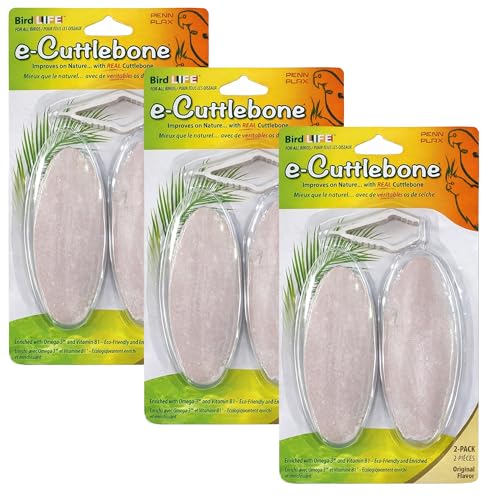 Penn-Plax Bird-Life E-Cuttlebone Original, 3 Pk (2 Count Each) - Durable, Less Brittle Cuttlebones Enriched with Omega 3, Honey & Vitamin B1 -Easy Mounting, Cage Clip - Great for All Bird Sizes -White - size: 2 Count (Pack of 3)