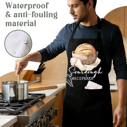 Sourdough Whisperer Apron for Women with Large Pockets - Funny Baking Aprons, Adjustable Professional Kitchen Apron for Bread Making, Grilling - Unique Sourdough Gifts for Bakers & Moms - C12 - color: Sourdough Whisperer 2