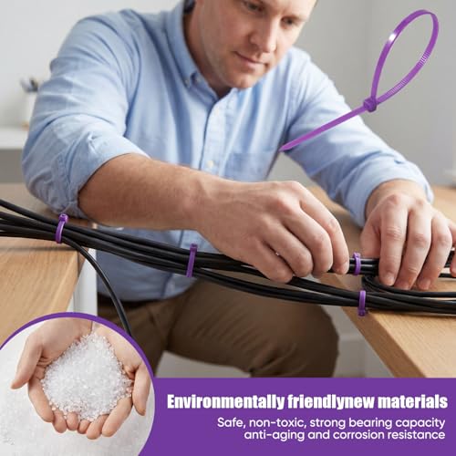 Zip Ties, 500pcs Purple Zip Ties 8 Inch, Plastic Ties Small Zipties Cable Tie Wraps, Multi-Purpose Cable Management Ties, Self-Locking Ziptie for Office and Home(Can bear 30lb) - color: Purple, size: 8" (500 Pack)