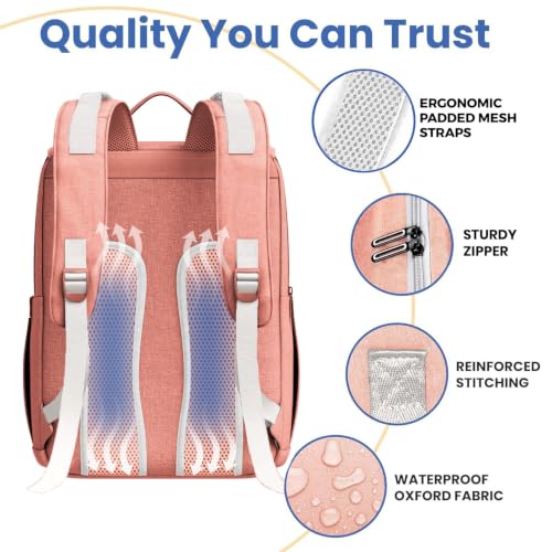 Baby Diaper Bag Backpack - Toddler Backpack - Baby Bag for Girls & Boys, Large Waterproof Diaper Backpack - Diaper Bags with Changing Pad, Best Baby Shower Gifts - Stylish Pink Cute Diaper Bag - color: Q. Pink Off White, style: Classic