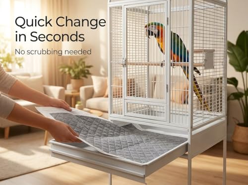 XL Bird Cage Liners 20-Pack Bamboo Charcoal Pads | 7 layer odor control waterproof leak proof backing quick daily cleanup large parrot cage coverage