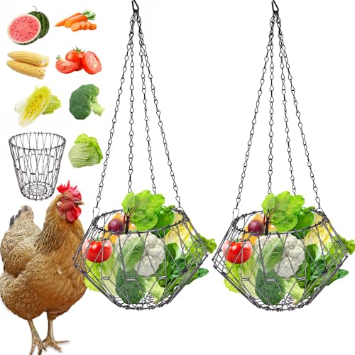 Hanging Chicken Feeder 6.5in, Foldable Poultry Treat Dispenser Ball | Chicken Enrichment Toys With 17in Hanging Chain, Poultry Feeding Equipment Rat Proof for Chicken/ Hens/ Duck/ Rabbits Coop - size: 2 Pack