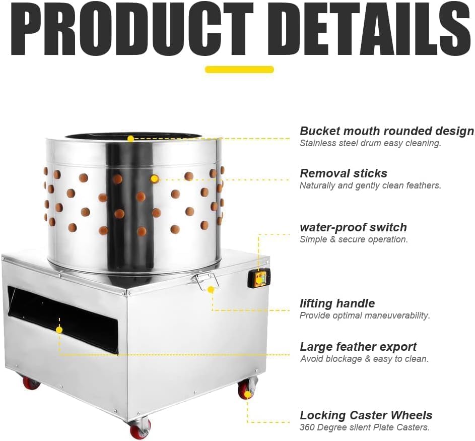 Torin 31.4'' Stainless Steel Chicken Plucker Machine | Fowl Food Processor Electric, Plucking Machine De-Feather 110V 3000W 245R/min