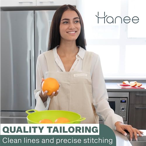 Cotton Aprons for Women and Men | Cross-Back Apron with Pockets - color: Oatmeal
