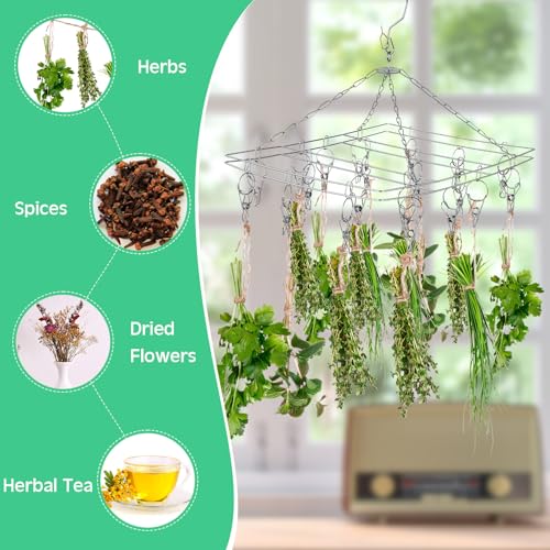 4 Pcs Hanging Drying Rack for Herb Macrame Flower with Stainless Clip Dryer Hook for Drying Herb Air Plants Spices Flower Hydroponic Plant Ready to Use with Ceiling Hook(Rectangle) - style: Rectangle