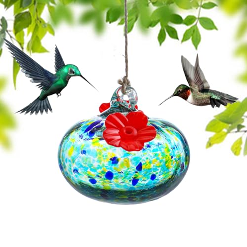 3.3OZ Glass Hummingbird Feeder with 2 Feeding Ports for Outdoors Hanging - color: E