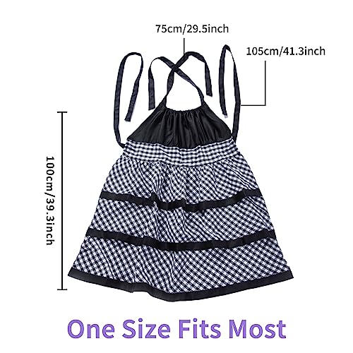 Lovely Flower Pattern Retro Aprons With Large Pockets for Women Girls Cooking Kitchen Bakery Mother's Gift - color: Black Plaid